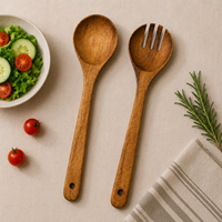 Set Sendok dan Garpu Sajian Salad Kayu Akasia Alami Premium Gagang Panjang Peralatan Sajian Kayu untuk Dapur dan Ruang Makan Grosir