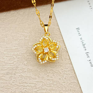 Jeutelis Conjunto de Joyería de Latón para Dama con <span class=keywords><strong>Collar</strong></span> de Cadena de Eslabones y Colgante de Flor Giratoria de Cobre con Circonita - Product Image 6