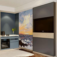 Ensemble de chambre d'hôtel cinq étoiles : lit moderne avec cadre en panneaux de bois, entièrement meublé pour villa et appartement