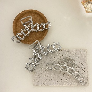 Pince à cheveux géométrique en alliage de style européen-américain, motif cœur et étoile à cinq branches, pour queue de cheval, cadeau pour femme - Product Image 3