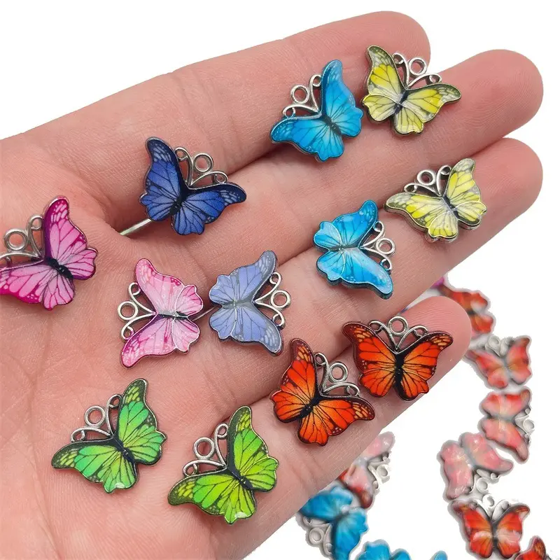 H251 Wholesale 100pcs/bag Colorful Butterfly Enamel Charms Zinc Alloy Pendants Necklace Earings Making Accessories