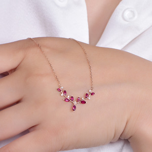 Commercio all'ingrosso di moda oro rosa 925 argento puro rosso gemma zircone collana ciondolo <span class=keywords><strong>gioielli</strong></span> da donna e da ragazza - Product Image 3