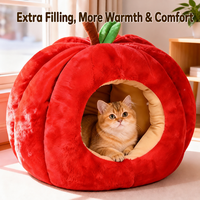 Lit pour chat en forme de pomme rouge de Noël, maison pour animaux de compagnie chaude et confortable pour l'hiver, pour chats et petits chiens, pour dormir en automne et en hiver