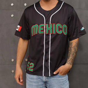 قميص بيسبول مخصص للمشجعين في المكسيك، قميص بيسبول مطبوع مع إمكانية تخصيص الاسم والرقم، قميص بيسبول أسود - Product Image 1