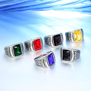 Anello Placcato Oro Classico <span class=keywords><strong>con</strong></span> Pietra Preziosa Colori Rubino Zaffiro Smeraldo Pietra Nera Incisione Ornata Stile Audace per Uomo - Product Image 6