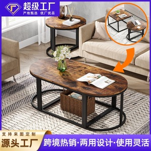 American-style minimalist steel and wood structure living room coffee <b>table</b> set, <b>sofa</b> side <b>table</b>, corner <b>table</b>, - Product Image 3