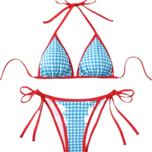 Bikini de plage sexy à motif pied-de-poule, col halter, design triangulaire, maillot de bain mignon pour filles à petite poitrine, parfait pour - Product Image 5