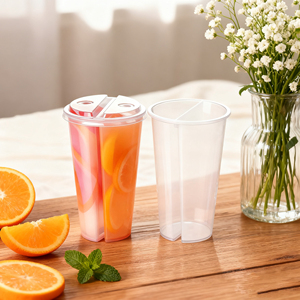 Hai mặt uống <span class=keywords><strong>cup</strong></span> PP trong suốt nước trái cây uống đôi thưởng thức cốc nhựa dùng một lần với nắp - Product Image 3
