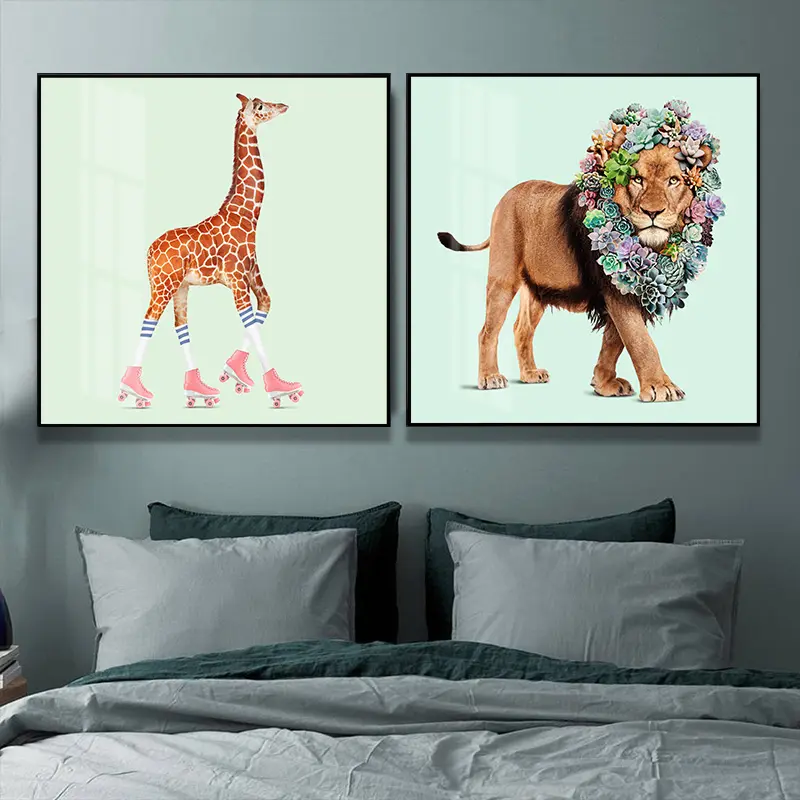 Customizable lion giraffe animal canvas art paintings for the bedroom decoration