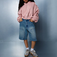 Sweat-shirt à capuche zippé rose pour femme, style Coquette, avec détails nœud en ruban, épaules tombantes, coupe oversize, OEM usine