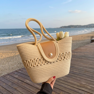 Bolso de Paja de Gran Capacidad para Mujer, Estilo Vintage, para Todas las Temporadas, Viajes, Compras, con Correa Única y Cierre de Cremallera, para la Vida Diaria - Product Image 2