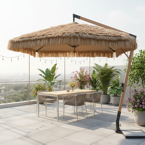 Parasol suspendu grande taille en chaume pour extérieur, personnalisé, pour plage et terrasse, avec base, résistant au vent, protection solaire - Product Image 1