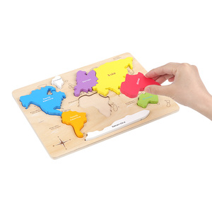 Puzzle en bois Montessori des <span class=keywords><strong>continents</strong></span> <span class=keywords><strong>et</strong></span> des <span class=keywords><strong>océans</strong></span>, jouets éducatifs Montessori pour enfants, puzzle personnalisé - Product Image 1