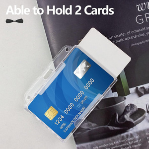 Porte-carte d'identité rigide transfrontalier avec fente pour le pouce, porte-badge transparent double face pour 2 cartes, compatible cartes d'identité verticales et horizontales - Product Image 3