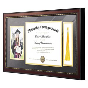 Cadre de diplôme en bois avec porte-photo et porte-pompon, cadre de certificat de diplôme pour l'université et <span class=keywords><strong>le</strong></span> collège - Product Image 2