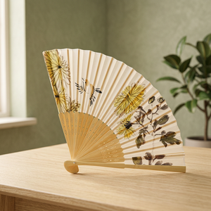 21 cm di bambù pieghevole ventaglio con crisantemo durevole di bambù artigianato prodotto - Product Image 2