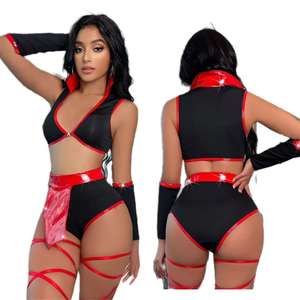 ¡Novedad de 2025! Camiseta sin mangas de lencería Sexy para mujer, pantalones cortos y guantes, gran oferta, disfraces de <span class=keywords><strong>Halloween</strong></span>, retazos de bloques de Color, trajes de Club nocturno - Product Image 1