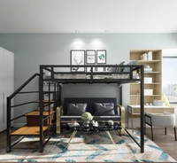 Lit mezzanine en métal au design moderne de haute qualité taille Queen/King Size avec escaliers à panneaux de bois pour mobilier de dortoir ou d'hôtel