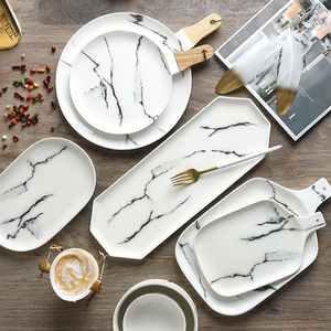 Ensemble d'assiettes en céramique assiette de service assiette à steak en porcelaine motif de marbre de style nordique de qualité alimentaire personnalisée pour <span class=keywords><strong>restaurant</strong></span> à usage domestique - Product Image 1