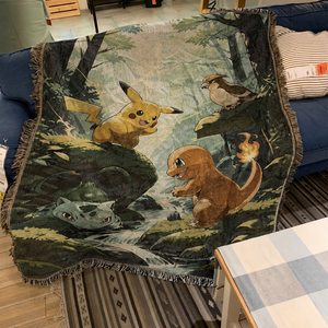 <span class=keywords><strong>Tapisserie</strong></span> murale tricotée Monstres Anime Forêt Ruisseau <span class=keywords><strong>Manga</strong></span> Japonais Zone de Jeu Nook Couverture en polyester douce finie - Product Image 2