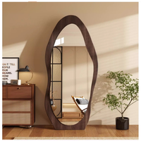 Miroir mural pleine longueur en bois de noyer moderne, style galet, pour chambre à coucher, appartement, Japandi, vente en gros