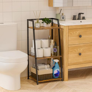 Estantería Esquinera Moderna <span class=keywords><strong>de</strong></span> 3 Niveles para Baño <span class=keywords><strong>y</strong></span> Cocina, <span class=keywords><strong>de</strong></span> <span class=keywords><strong>Madera</strong></span> con Estructura Metálica, con Barandilla <span class=keywords><strong>y</strong></span> Soporte <span class=keywords><strong>de</strong></span> Almacenamiento para el Suelo - Product Image 6