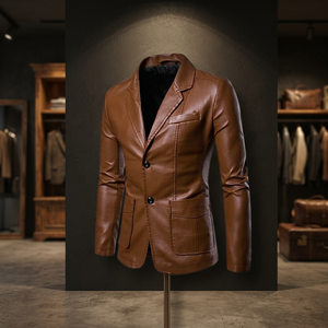 BS International Genuine Sheep Cow Leather Canvas <b>Racer</b> <b>Jacket</b> NA188 Mandarin Collar Waterproof Windproof Casual Winter Coat - Product Image 2