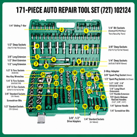 171 216-teiliger Steckschlüsselsatz CR-V Stahl 1/4 3/8 1/2 Zoll Antrieb 72 Zähne Ratsche mit E-Torx-Steckschlüsseln und Werkzeugkasten