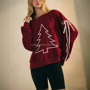 <span class=keywords><strong>Sweat</strong></span>-shirt personnalisé en molleton bouclette pour <span class=keywords><strong>femme</strong></span>, col rond, manches bouffantes, lettres Joyeux Noël, ourlet à volants, pour les fêtes - Product Image 6