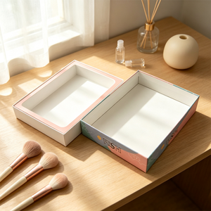 Boîte à base rigide et écologique avec couvercle plat, impression personnalisée, intérieur blanc impeccable |   Bordure rose douce avec marquage en relief |   Vide - Product Image 2