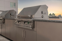 Ensemble d'armoires de cuisine extérieures BAINENG au design moderne et luxueux, structure résistante aux intempéries, îlot barbecue, meubles de cuisine extérieure