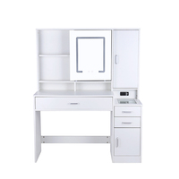 Miroir mobile blanc haute performance avec éclairage et 3 modes de couleur, coiffeuse avec tiroirs pour chambre à coucher