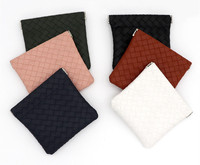Pochette cosmétique vintage en cuir PU tressé, petite pochette carrée imperméable pour rouge à lèvres, pour femme, vente en gros