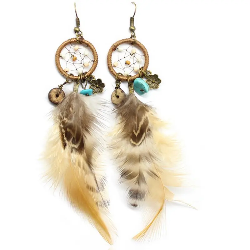 Boucles d'oreilles Cowgirl de Style Vintage, collection, grand rêve, attrape-rêve, plumes, corail, Turquoise, perle, lune, pendentifs