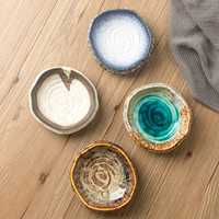 Assiettes à quatre pieds en céramique artisanale avec glaçure kiln-changed OEM, créatives, pour assaisonnements, apéritifs et plats froids