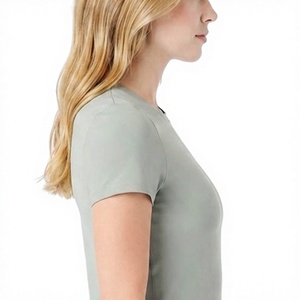 T-shirt en coton à col rond pour femme, manches courtes, décontracté, uni, qualité supérieure, personnalisable avec logo, OEM ODM - Product Image 3