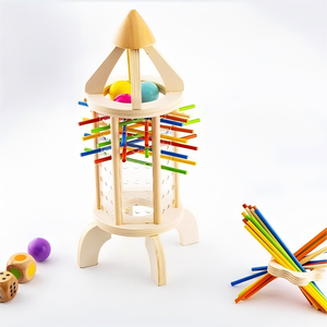 New Design Early Educational Rocket-shaped Acrylic Wooden Stick Game Tower Color Sorting Balance Ball Falling Toys for Kids - Product Image 1