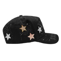 Topi Baseball Gaya Baru Hitam Gorras Bordir 3D Berlian Imitasi Jaring Laba-laba Kristal Multi-Tone Pin Logam Bintang Gothic Street