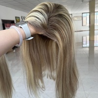 Perruque en soie entièrement nouée à la main de qualité médicale, marron balayage, avec base en silicone, sans colle, respirante, ondulations souples, pour l'alopécie