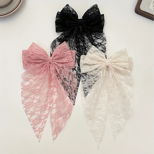 Barrettes à <span class=keywords><strong>cheveux</strong></span> élégantes en dentelle avec grand nœud, pinces à <span class=keywords><strong>cheveux</strong></span> à long ruban, pinces à <span class=keywords><strong>queue</strong></span> <span class=keywords><strong>de</strong></span> <span class=keywords><strong>cheval</strong></span> mignonnes et douces pour femmes, accessoires capillaires en gros - Product Image 2