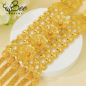 Joyería nupcial Habesha a prueba de agua, en oro intenso, para boda, Nigeria, color oro puro de 24k, collar y aretes florales, para venta al por mayor. - Product Image 6