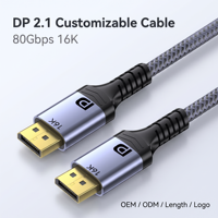 Câble OEM ODM DP 2.1 80 Gbps 16K 60Hz 8K 120Hz Mâle-Mâle Tressé pour Gaming, Logo Personnalisé, Longueur Personnalisée