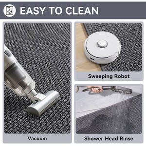 พรมเช็ดเท้าทรงสี่เหลี่ยมสำหรับใช้ในบ้าน ใยโพลีเอสเตอร์ กันลื่น ลายตารางสีเทา พื้นยาง พรมปูพื้นทางเข้า สีพื้น - Product Image 5