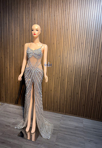 Elegante Vestido de Sirena sin Mangas para Mujer, Material de Seda, Vestido de Noche de Alta Gama con Pedrería para Fiesta - Product Image 6