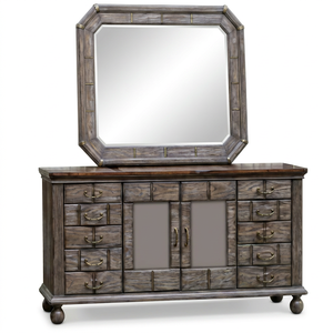Buffet en bois rustique avec miroir, style antique fait main, meubles de salle à manger - Product Image 1