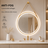 Miroir de salle de bain LED rond intelligent avec cadre en alliage d'aluminium brossé, cadeaux de maquillage pour femmes, 3 couleurs, fonction intelligente, anti-buée