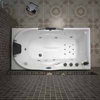 Baignoire autoportante en acrylique de luxe de 1,5 m avec six grands jets de massage, main courante pour usage familial, design moderne, comprend un drain