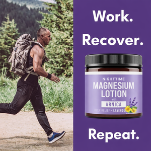 Lotion de nuit au magnésium, à l'arnica et au beurre de karité |   Lotion de soulagement musculaire et articulaire à haute concentration pour les jambes et les pieds |   OBM Écologique - Product Image 6