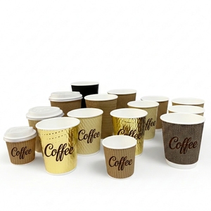 Vasos de Papel con Aislamiento Térmico y Pared Ondulada para Café, 8, 12 y 16 oz, Desechables, de Doble Capa, para Bebidas Calientes, con Tapa - Product Image 1