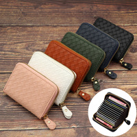 Dompet Mini ritsleting wanita kecil Logo kustom dompet Multi Slot kartu tempat kartu ID bisnis kredit kulit Pu pria